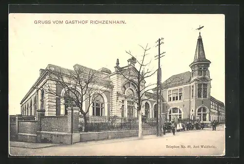 AK Waldheim, Gasthof Richzenhain und Kirche