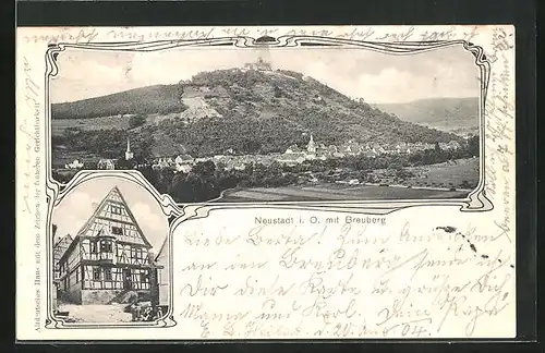 AK Neustadt i. O., Teilansicht mit Breuberg, Fachwerkhaus