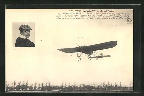 AK Grande Semaine d`Aviation, Morane sur Blériot, Flugzeug & Pilot