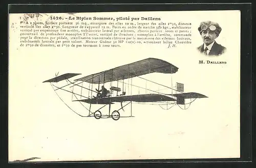 AK Le Biplan Sommer piloté par M. Daillens, Flugzeug & Pilot