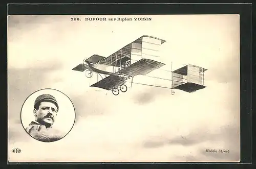 AK Dufour sur Biplan Voisin, Flugzeug & Pilot