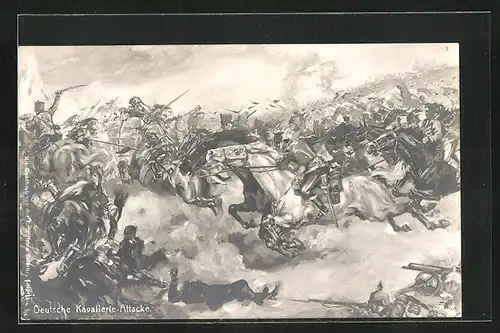 AK Deutsche Kavallerie-Attacke, Soldaten in der Schlacht