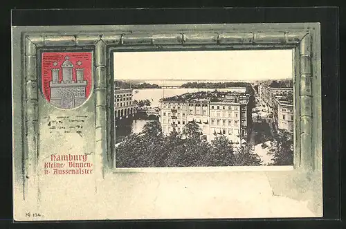 AK Hamburg, Kleine Binnen- und Aussenalster, Stadtwappen
