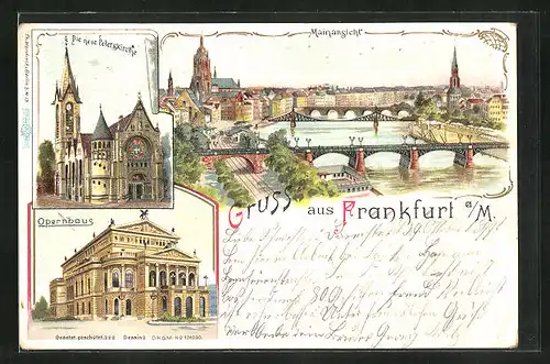 Lithographie Frankfurt, Opernhaus, Die neue Peterskirche