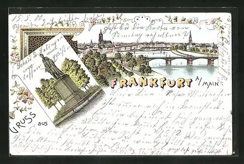 Lithographie Frankfurt, Schiller-Denkmal, Ortsansicht