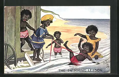 AK Afrikanische Kinder schwimmen im Meer, afrikanische Volkstypen
