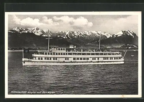 AK Bodensee, Motorschiff Allgäu mit den Alpen