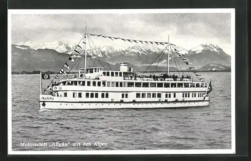 AK Bodensee, Motorschiff Allgäu mit den Alpen