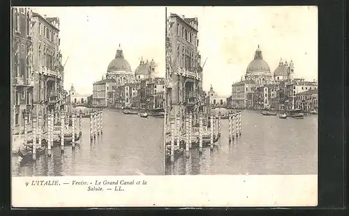 Stereo-AK Venedig, Le Grand Canal et la Salute