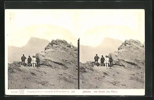 Stereo-AK Am Krater des Vesuv