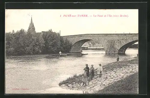 AK Pont-sur-Yonne, Le Pont et l`Ile rive droite