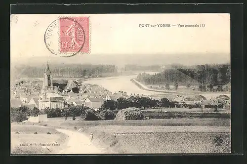 AK Pont-sur-Yonne, Vue générale