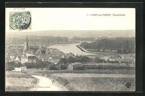 AK Pont-sur-Yonne, Vue générale