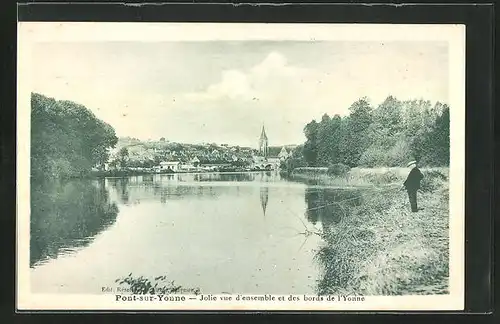 AK Pont-sur-Yonne, Jolie vue d`ensemble et des bords de l`Yonne