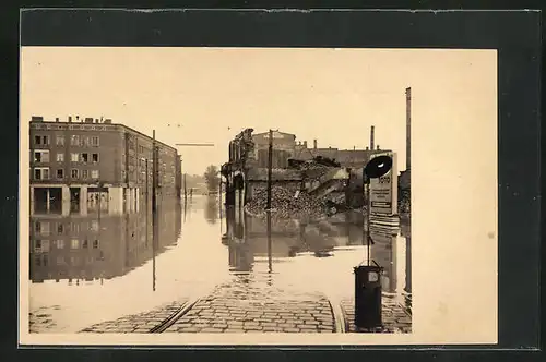 Foto-AK Chemnitz, Hochwasser in der Annaberger Strasse Ecke Poststrasse, 1954