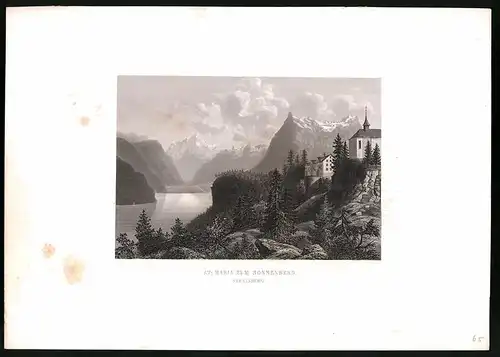 Stahlstich St. Maria zum Sonnenberg, Seelisberg, Stahlstich von Rüdisühli um 1865, 31.5 x 23cm