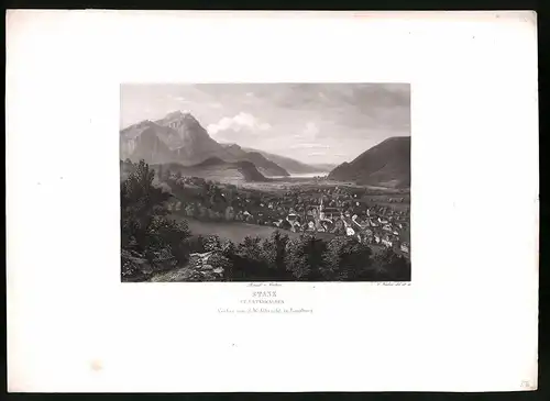 Stahlstich Stanz, Kanton Unterwalden, Stahlstich von C. Huber um 1865, 31.5 x 23cm