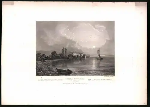 Stahlstich Schloss Gottlieben, Kanton Thurgau, Stahlstich von Rüdisühli um 1865, 31.5 x 23cm