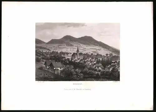 Stahlstich Herisau, Stahlstich von C. Huber um 1865, 31.5 x 23cm