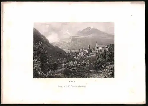 Stahlstich Chur, Stahlstich von Rüdisühli um 1865, 31.5 x 23cm