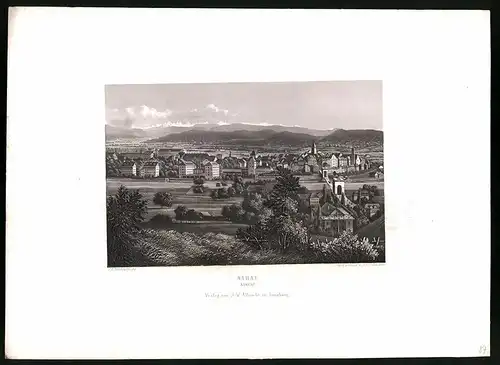 Stahlstich Aarau, Kanton Aargau, Stahlstich von Rüdisühli um 1865, 31.5 x 23cm