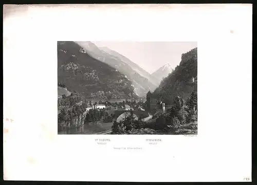 Stahlstich St. Moritz, Kanton Wallis, Stahlstich von Rud. Ringger um 1865, 31.5 x 23cm