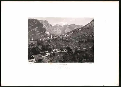 Stahlstich Leuk - Louèche, Kanton Wallis, Stahlstich von C. Huber um 1865, 31.5 x 23cm
