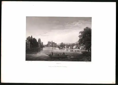 Stahlstich Thun, Stahlstich von Rüdisühli um 1865, 31.5 x 23cm