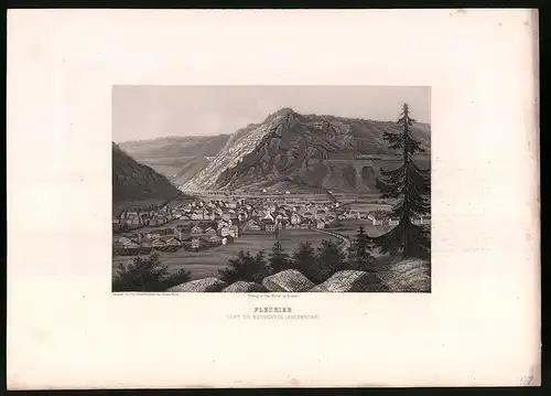 Stahlstich Fleurier, Kanton Neuchatel, Stahlstich von Rüdisühli um 1865, 31.5 x 23cm