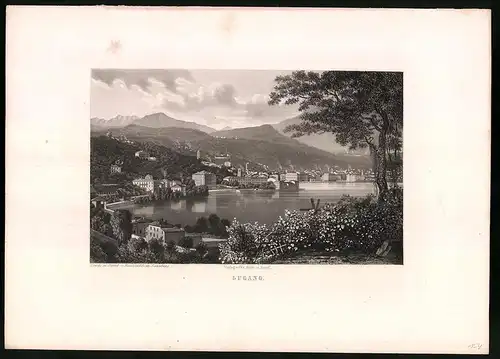 Stahlstich Lugano, Stahlstich von Rüdisühli um 1865, 31.5 x 23cm