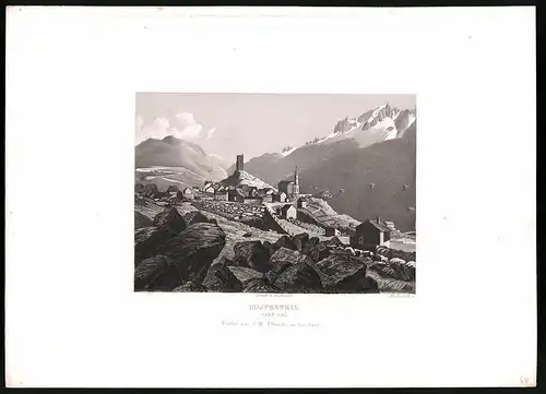 Stahlstich Hospenthal, Kanton Uri, Stahlstich von Rüdisühli um 1865, 31.5 x 23cm