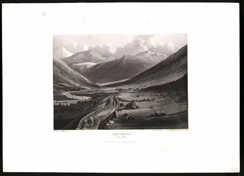 Stahlstich Gen` Realp, Kanton Uri, Stahlstich von Rüdisühli um 1865, 31.5 x 23cm