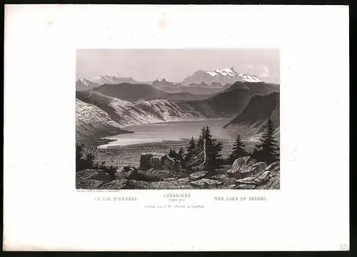 Stahlstich Aegerisee, Kanton Zug, Stahlstich von Rüdisühli um 1865, 31.5 x 23cm