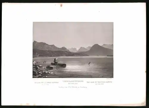 Stahlstich Vierwaldstättersee, mit dem Rigi, Stahlstich von Rüdisühli um 1865, 31.5 x 23cm
