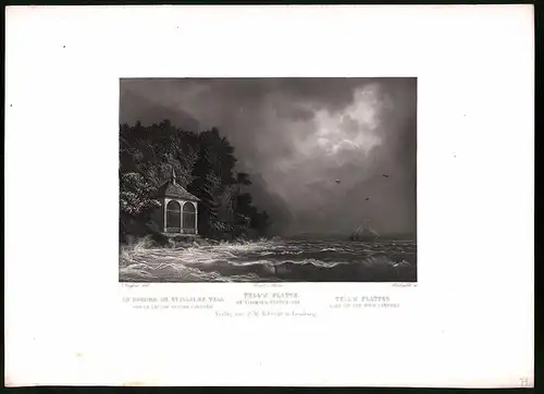 Stahlstich Tell`s Platte, am Vierwaldstättersee, Stahlstich von Rüdisühli um 1865, 31.5 x 23cm