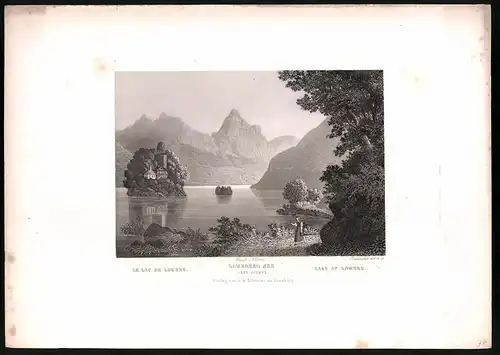 Stahlstich Lowerzer See, Kanton Schwyz, Stahlstich von Rüdisühli um 1865, 31.5 x 23cm