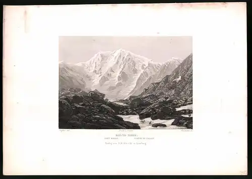 Stahlstich Monte-Moro, Kanton Wallis, Stahlstich von Rüdisühli um 1865, 31.5 x 23cm