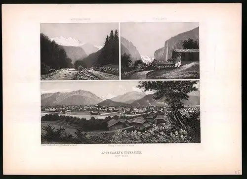 Stahlstich Interlaken & Unterseen, Kanton Bern, Stahlstich von Rüdisühli um 1865, 31.5 x 23cm