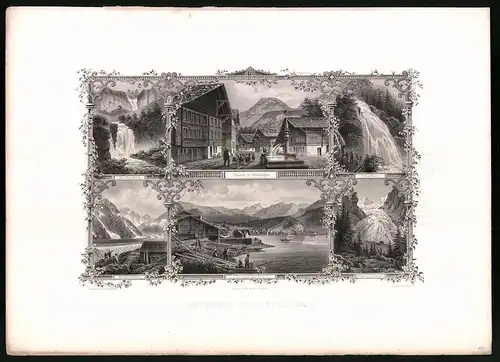 Stahlstich Haslithal, Reichenbach, Brienz am See, Stahlstich von Rüdisühli um 1865, 31.5 x 23cm