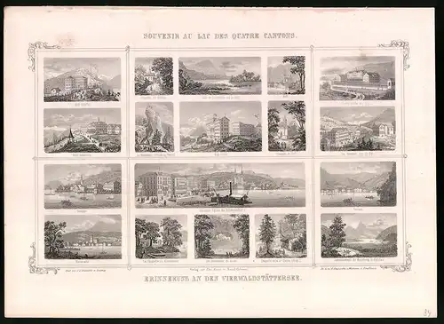 Stahlstich Vierwaldstättersee, Waeggis, Küssnacht, Rigi Culm, Stahlstich von A. d`Aujourd`hui & Weidmann um 1865