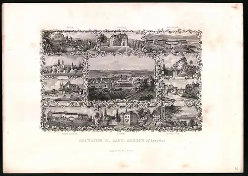 Stahlstich Kanton Aargau, Hallwyl, Aarburg, Schinznach, Stahlstich um 1865, 31.5 x 23cm