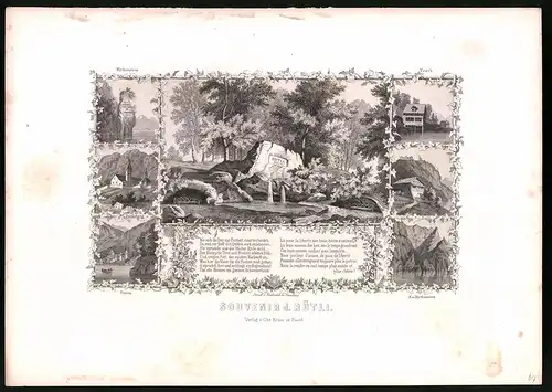 Stahlstich Rütli, Seelisberg, Treib, Mythenstein, Stahlstich um 1865, 31.5 x 23cm