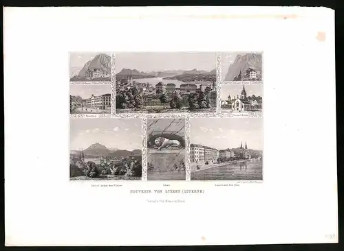 Stahlstich Luzern, Kaserne, Klimser Pilatus, Stahlstich von R. Ringger um 1865, 31.5 x 23cm