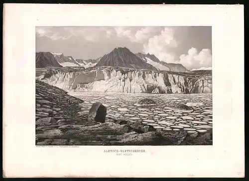 Stahlstich Aletsch-Gletschersee, Kanton Wallis, Stahlstich von Rüdisühli um 1865, 31.5 x 23cm