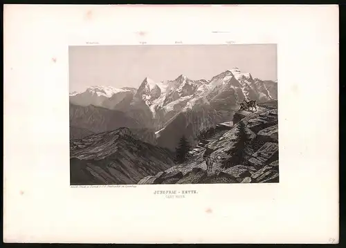 Stahlstich Jungfrau-Kette, Kanton Bern, Stahlstich von Rüdisühli um 1865, 31.5 x 23cm
