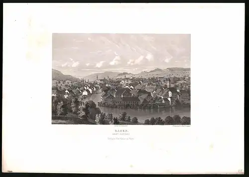 Stahlstich Baden, Kanton Aargau, Stahlstich von R. Ringger um 1865, 31.5 x 23cm