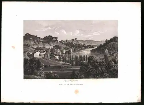 Stahlstich Schaffhausen, Stahlstich von Rüdisühli um 1865, 31.5 x 23cm