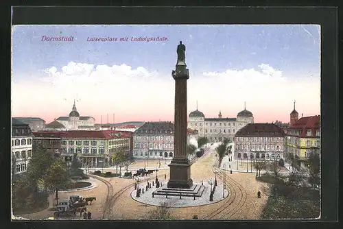AK Darmstadt, Luisenplatz mit Ludwigssäule