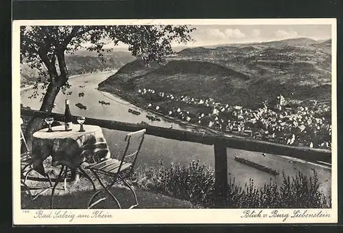 AK Bad Salzig a. Rhein, Totalansicht von Burg Liebenstein aus gesehen