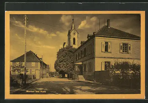 AK Marlen bei Kehl, Strassenpartie mit Kirche